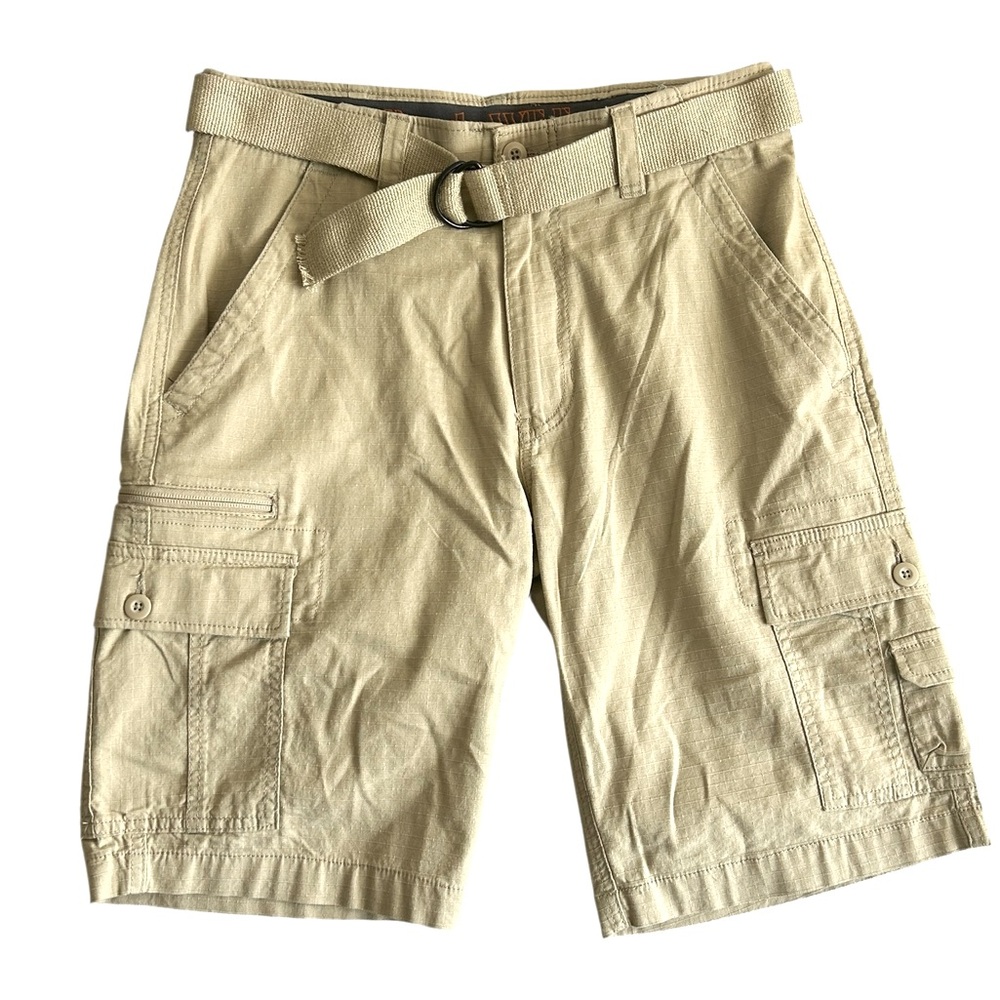 Wear First Men’s Cargo Shorts Tan Khaki Size 32 W/ Belt‎ Free-Band Comfort Waist